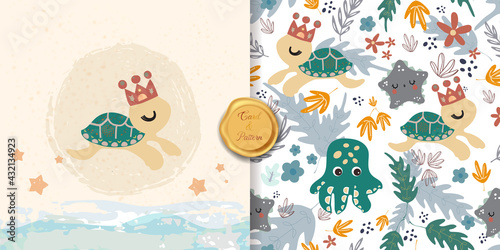 seamless pattern line pop art collection Bohemian style with whale and moon elements