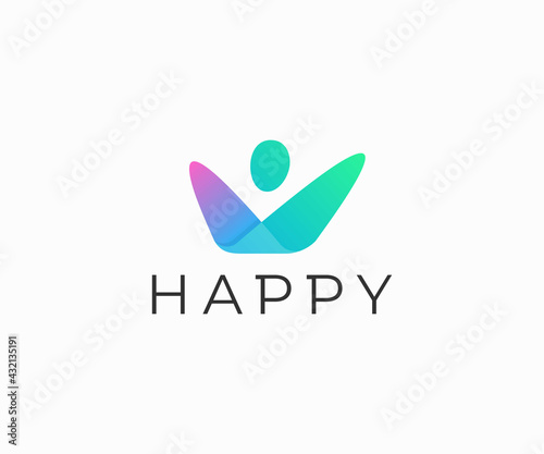 Happy community logo design. Funny colorful person vector design. Joyful people logotype