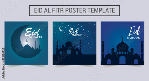 Set of Eid Mubarak Poster Template. Holy Day for Muslim and Islamic Poster Design. Suitable for poster  banner  campaign  and greeting card design.