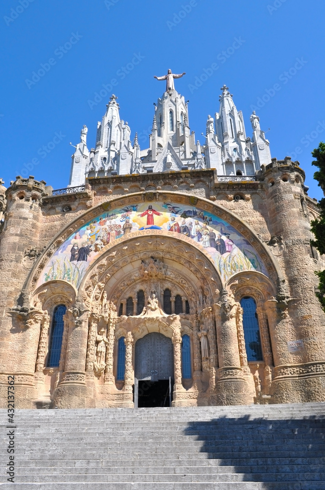 Architecture Tibidabo Cathedral in Barcelona, Spain
