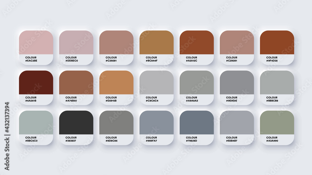 Colour Palette Catalog Samples Brown And Grey In Rgb Hex Neomorphism Vector Stock Adobe - Adobe Brown Paint Color Palette