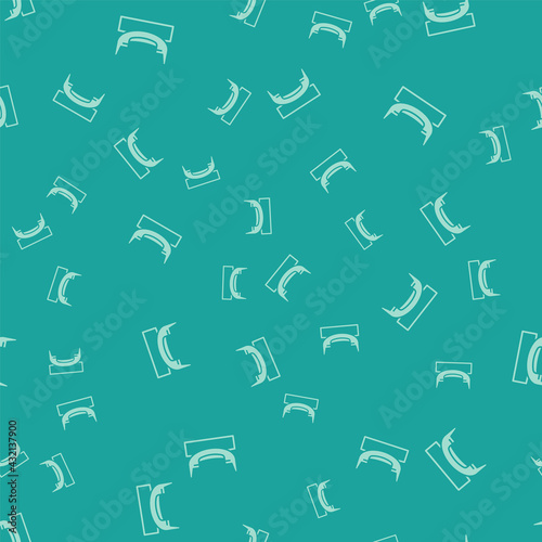 Green Boat swing icon isolated seamless pattern on green background. Childrens entertainment playground. Attraction riding ship, swinging boat. Amusement park. Vector