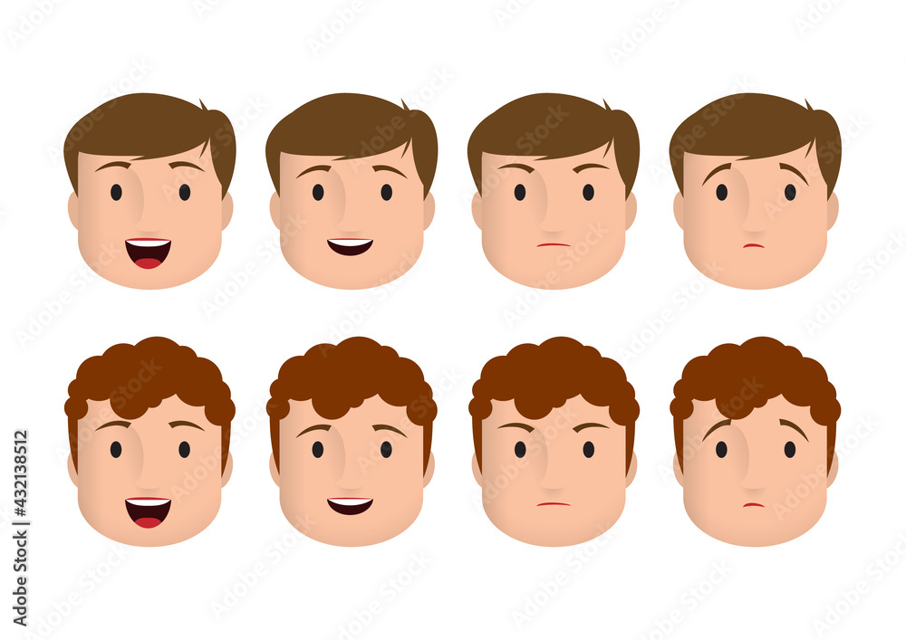 Faces icons. Male character with different emotions. Faces icons. Male character with different emotions.