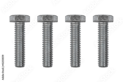 four metal bolts isolated on white photo