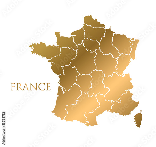 vector France map and country lettering with golden name on white background