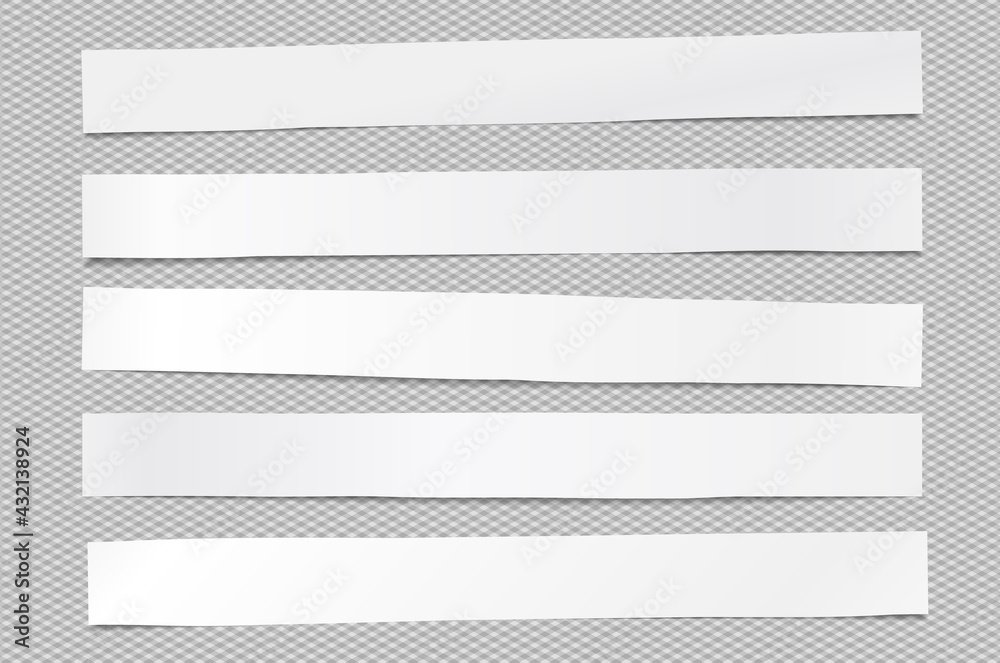Set of white paper stripes for notes stuck on squared background. Vector illustration
