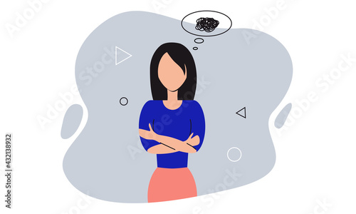 Business woman feeling stress having problem at work vector flat illustration. Nervous girl in the workplace