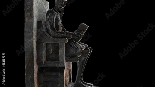 Don Quixote of La Mancha reads a book-rotation Metal - 3d model animation on a black background photo