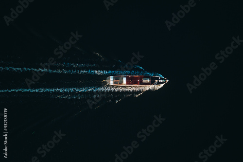 Aerial view of ferry on the sea photo