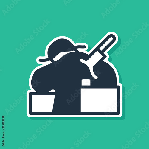 Blue Murder icon isolated on green background. Body, bleeding, corpse, bleeding icon. Concept of crime scene. Vector