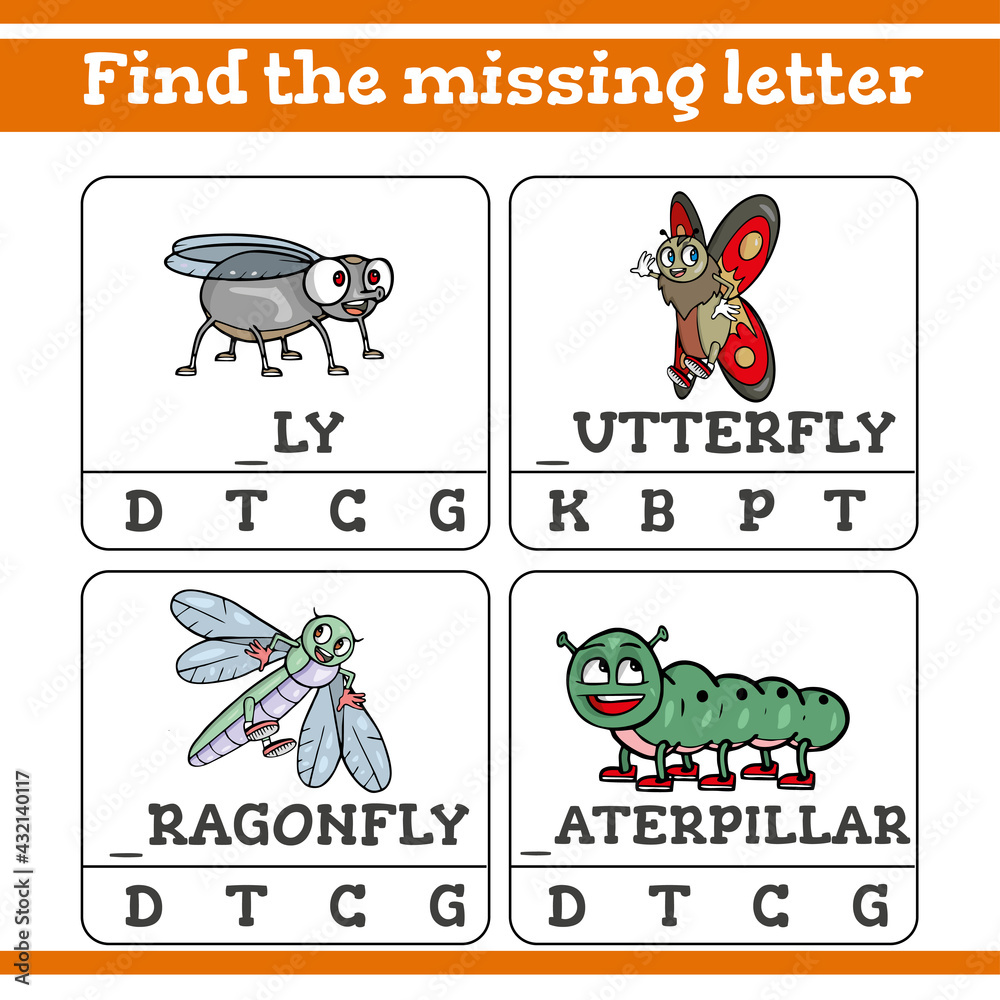 Find the missing letter Game for Preschool Children. Vector illustration