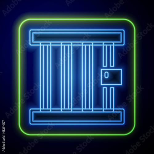 Glowing neon Prison window icon isolated on blue background. Vector
