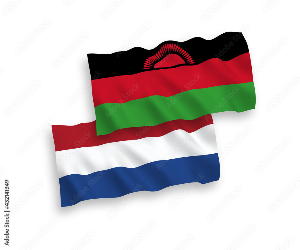 Naklejka premium Flags of Malawi and Netherlands on a white background