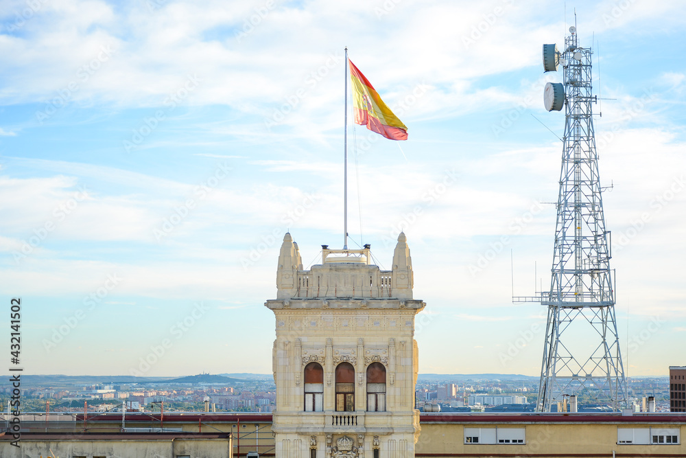 Madrid, Spain - October 25, 2020: View from Lookout of the Palace of Cibeles (Mirador del Palacio de Cibeles)
