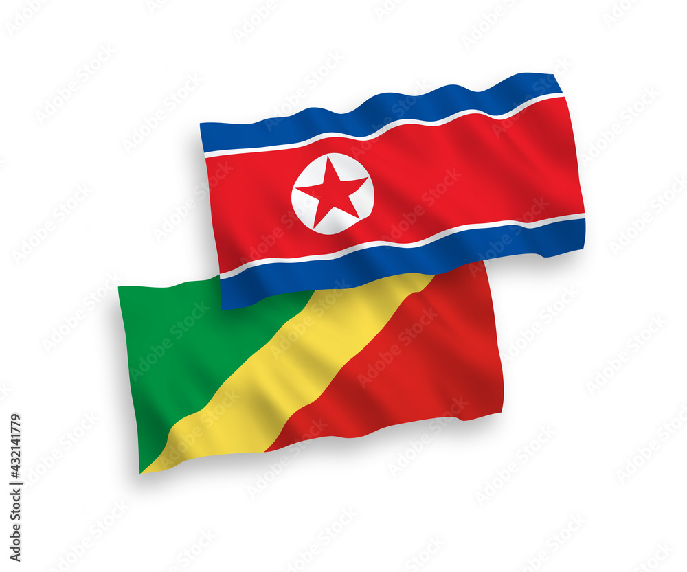 Flags of North Korea and Republic of the Congo on a white background Flags of North Korea and Republic of the Congo on a white background