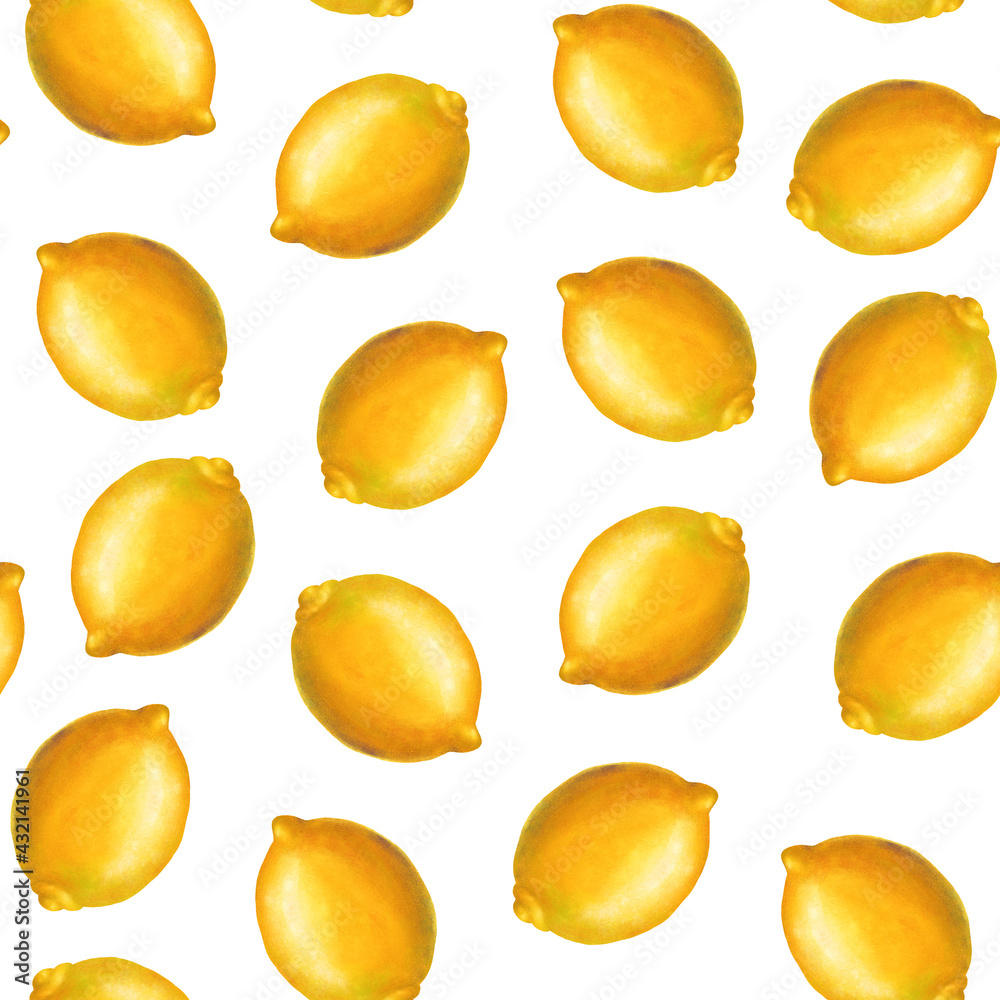 Pattern with lemons, stock illustration on a white background, in vintage style, acrylic paints, picture, clipart, template Pattern with lemons, stock illustration on a white background, in vintage style, acrylic paints, picture, clipart, template