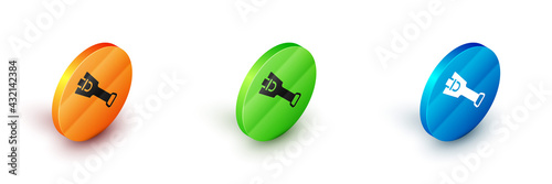 Isometric Prosthesis leg icon isolated on white background. Futuristic concept of bionic leg, robotic mechanical leg. Circle button. Vector