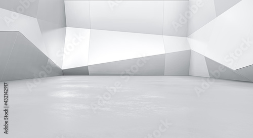 Fototapeta Naklejka Na Ścianę i Meble -  Abstract white polygonal wall background. Futuristic Geometric structure design concept. 3d Render.