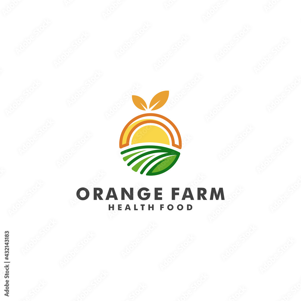 Orange farm logo design, fresh food vector illustration