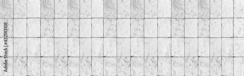 Panorama of White terracotta wall tiles texture and background seamless