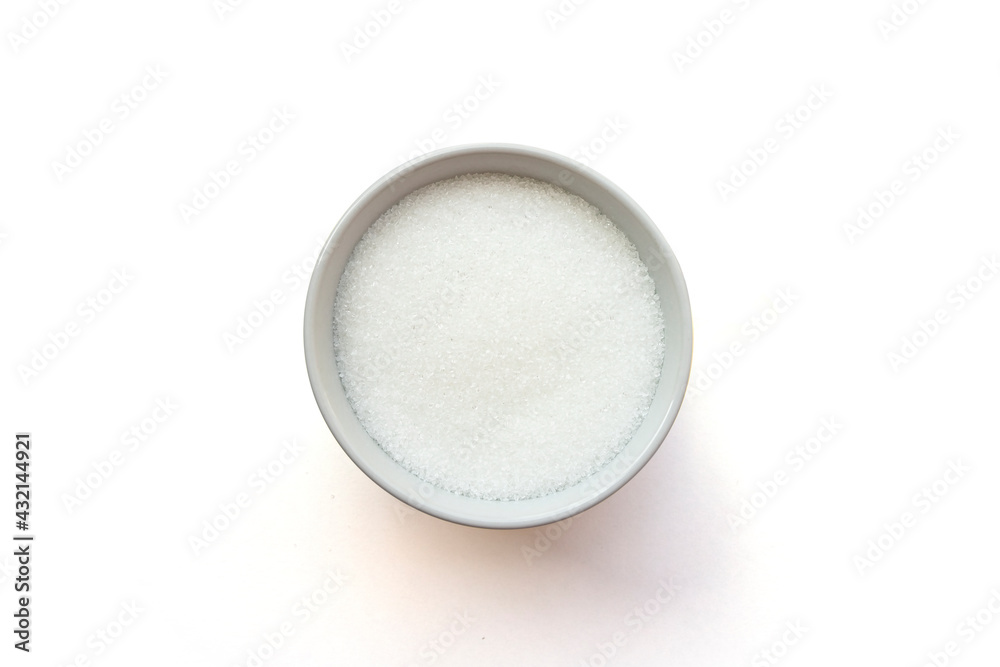 Top view of white sugar bowl isolated on white background. Top view of white sugar bowl isolated on white background.
