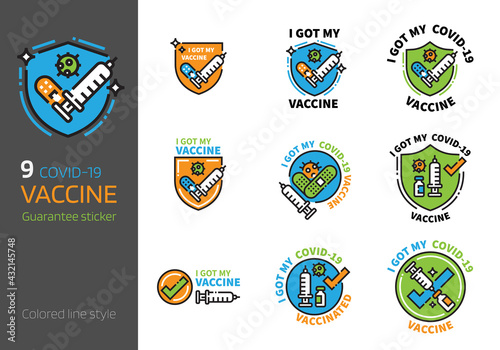 Covid-19 vaccination logo badge design colored line style. I got my Corona virus 2019-nCov vaccine concept.