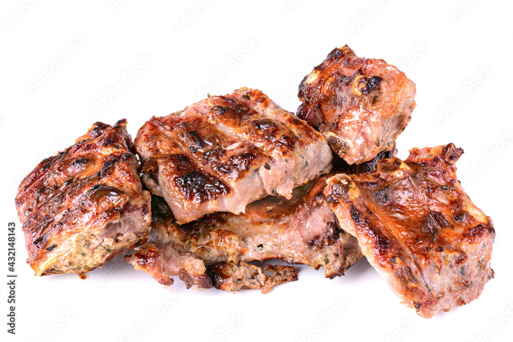meat fried on coals, isolated on a white background.pork ribs.