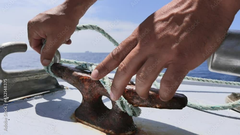 Anchoring the boat with rope