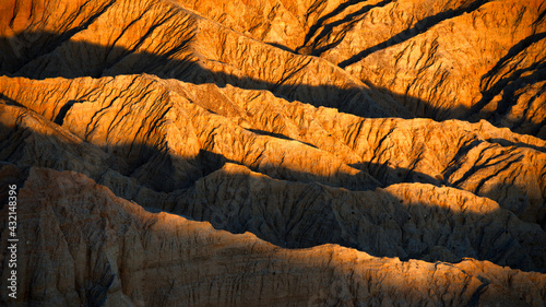 Close-up of mountain ridges at sunset, Font's Point, Anza-Borrego Desert State Park, California, USA photo