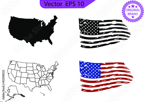 USA flag and map. Distressed American flag. Clip art, Betsy Ross 1776 13 Stars flag set, patriot flag, military flag, American flag. Transparent  background. Only commercial use. 	
 photo