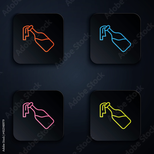 Color neon line Cocktail molotov icon isolated on black background. Set icons in square buttons. Vector
