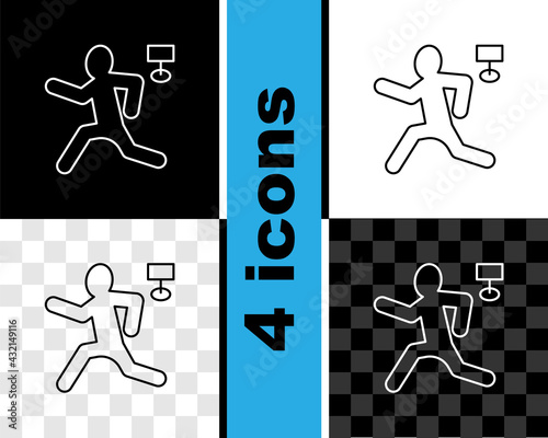 Set line Murder icon isolated on black and white, transparent background. Body, bleeding, corpse, bleeding icon. Concept of crime scene. Vector