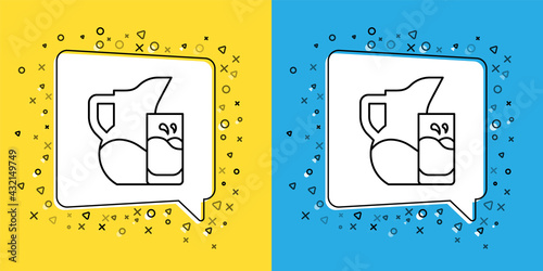 Set line Milk jug or pitcher and glass icon isolated on yellow and blue background. Vector