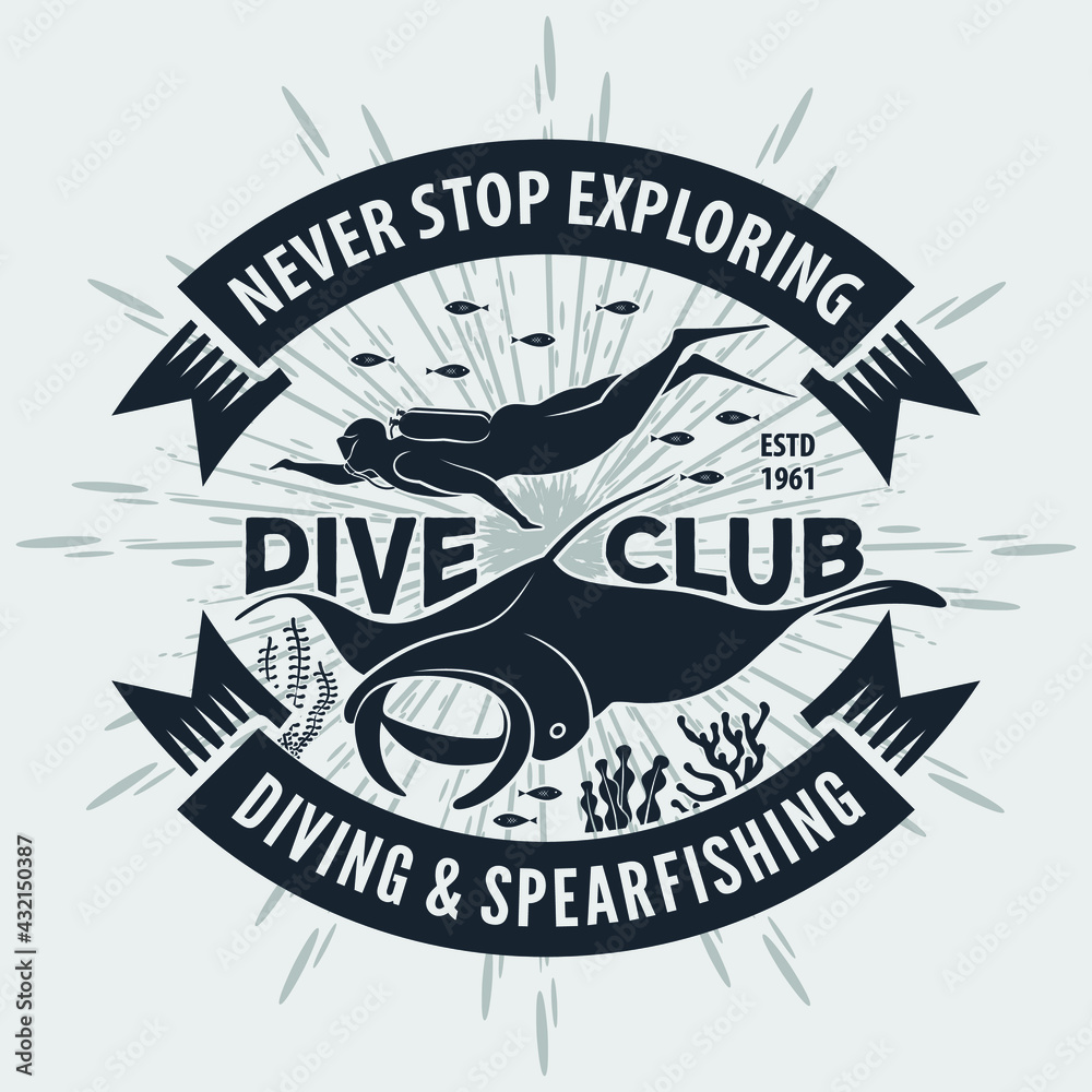Fototapeta premium Diving Sport Club Badge, Emblem or Logo design template. Vector illustration