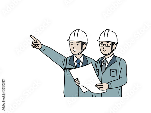 打ち合わせをする　現場監督　建築士　男性　計画　スケジュール　イラスト素材