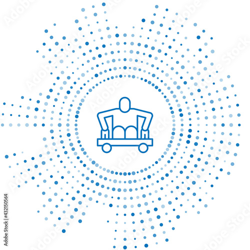 Blue line Man without legs sitting wheelchair icon isolated on white background. Disability concept. Guy with physical disabilities. Abstract circle random dots. Vector