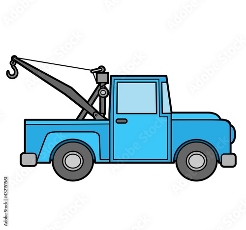 Cartoon retro small tow truck outlined for coloring on a white background