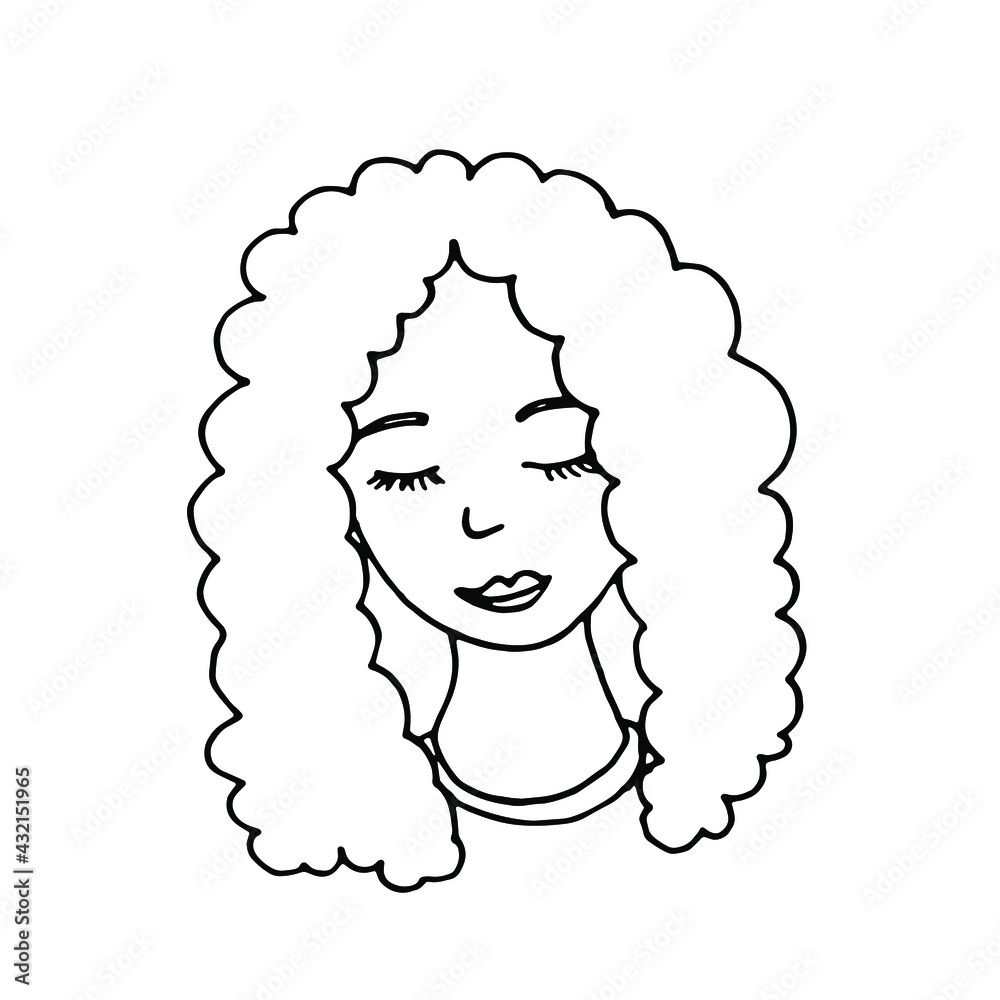 Doodle girl face with curly hear.Line art drawing sketches of woman.Hand drawn line art vector illustration. Doodle girl face with curly hear.Line art drawing sketches of woman.Hand drawn line art vector illustration.