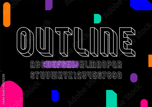 3D Font from outline, trendy alphabet, modern letters and numbers, vector illustration 10eps.