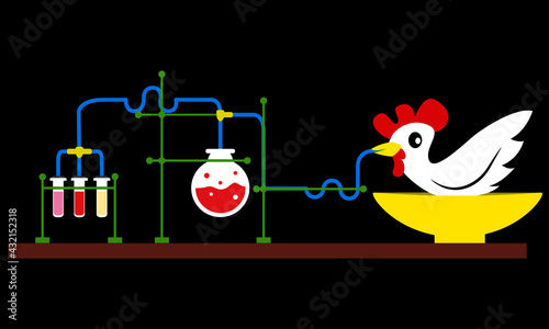 Artificial Chicken Meat Grown in Lab Cultured Poultry Meat Funny Vector Illustration Chicken Growing in  Laboratory 