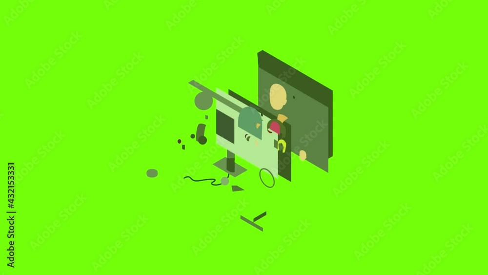 Video chat icon animation cartoon object on green screen background Video chat icon animation cartoon object on green screen background