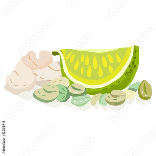 Vector isolated illustration. Mix of lime, baobab and green coffee. (ID: 432153945)