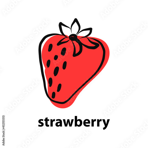srawberry vector. fresh red summer fruit. Packaging design template logo and emblem - syrup and topping. Logo in trendy handdrawn style.