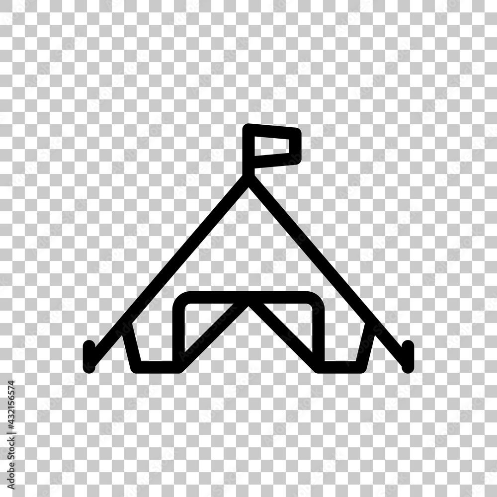 Camping tent, simple icon of tourism. Black editable linear symbol on transparent background