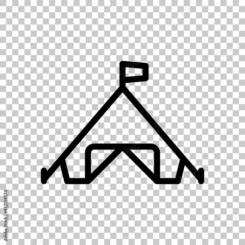 Camping tent, simple icon of tourism. Black editable linear symbol on transparent background