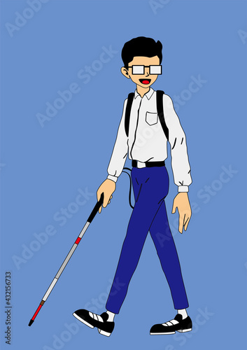 man with glasses and white cane vector