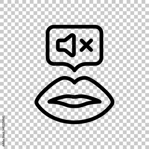 Keeping silence, be quiet, silent please, shhh. Black editable linear symbol on transparent background