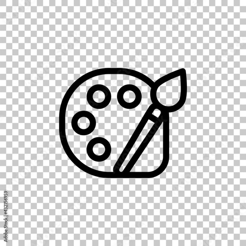 Paint brush and palette for painting, simple icon. Black editable linear symbol on transparent background