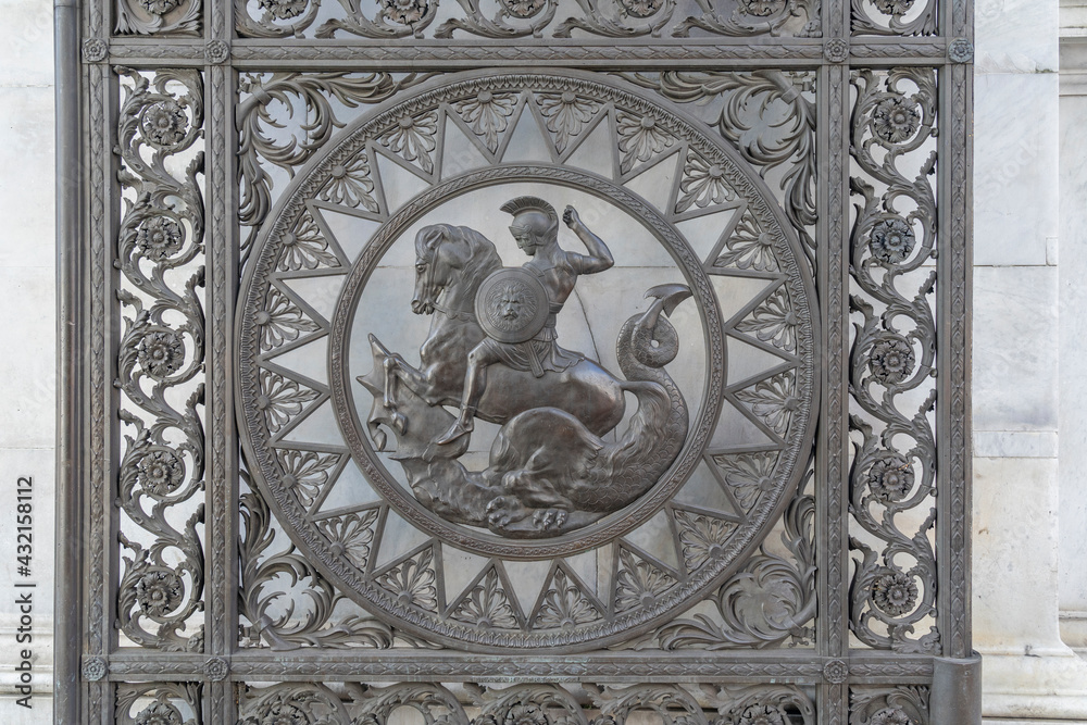 July 2020. London. Marble Arch gate detail, London, England United Kingdom Europe