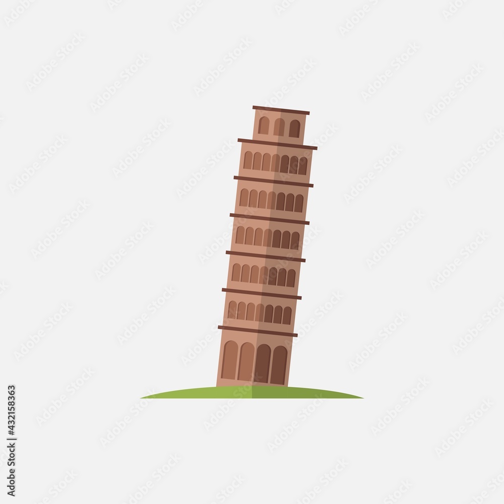 Flat design Pisa Tower vector illustration, tower icon, isolated on white background